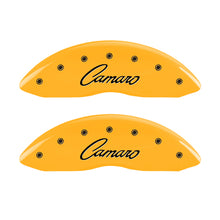 Charger l&#39;image dans la galerie, MGP 4 Caliper Covers Engraved Front &amp; Rear Cursive/Camaro Yellow finish black ch