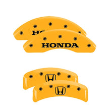 Cargar imagen en el visor de la galería, MGP 4 Caliper Covers Engraved Front Honda Engraved Rear H Logo Yellow finish black ch