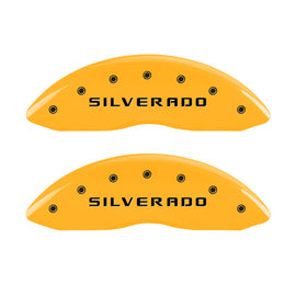 MGP Front set 2 Caliper Covers Engraved Front Silverado Yellow finish black ch