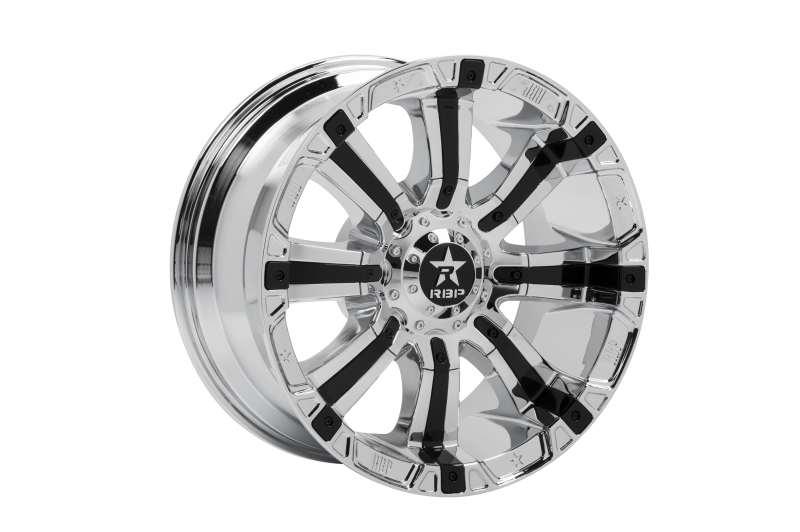 RBP 94R 20x10 6x135/139.7 BP / 4.5 BS / -25mm Offset 87mm CB Chrome w/Black Inserts Wheel