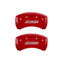 Charger l&#39;image dans la galerie, MGP 4 Caliper Covers Engraved Front Gen 4/Camaro Engraved Rear Gen 4/Z28 Red finish silver ch