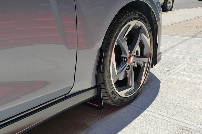 Rally Armor 2019+ Hyundai Veloster Turbo R-Spec UR White Mud Flap w/ Black Logo - 2to4wheels