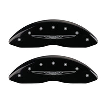 Laden Sie das Bild in den Galerie-Viewer, MGP 4 Caliper Covers Engraved Front &amp; Rear Style 2/Chrysler Wing Black finish silver ch