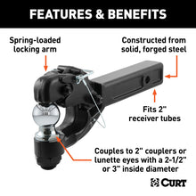 Carica l&#39;immagine nel visualizzatore di Gallery, Curt Receiver-Mount Ball &amp; Pintle Combo (2in Shank 2in Ball 10000lbs)