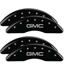 Cargar imagen en el visor de la galería, MGP 4 Caliper Covers Engraved Front &amp; Rear GMC Black finish silver ch
