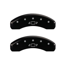Cargar imagen en el visor de la galería, MGP 4 Caliper Covers Engraved Front &amp; Rear Bowtie Black finish silver ch