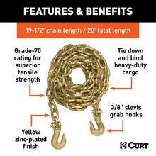 Load image into Gallery viewer, Curt 20ft Transport Binder Safety Chain w/2 Clevis Hooks (26400lbs Yellow Zinc)