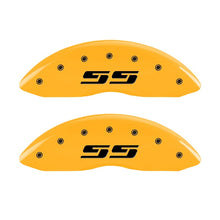 Carica l&#39;immagine nel visualizzatore di Gallery, MGP 2 Caliper Covers Engraved Silverado SS Yellow Finish Blk Char 10 Chevy Silverado 1500