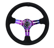 गैलरी व्यूवर में इमेज लोड करें, NRG Reinforced Steering Wheel (350mm / 3in. Deep) Blk Suede/Blk Stitch w/Neochrome Slits