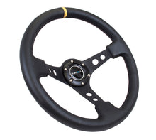 गैलरी व्यूवर में इमेज लोड करें, NRG Reinforced Steering Wheel (350mm / 3in. Deep) Blk Leather w/Blk Cutout Spoke/Yellow Center Mark