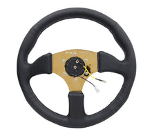 गैलरी व्यूवर में इमेज लोड करें, NRG Reinforced Steering Wheel (350mm / 2.5in. Deep) Leather Race Comfort Grip w/4mm Gold Spokes