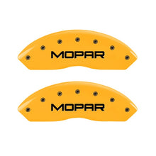 गैलरी व्यूवर में इमेज लोड करें, MGP 2 Caliper Covers Engraved Front Mopar Yellow Finish Black Char 2006 Jeep Wrangler
