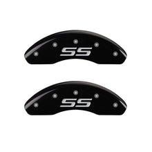 Laden Sie das Bild in den Galerie-Viewer, MGP 4 Caliper Covers Engraved Front &amp; Rear Monte Carlo style/SS Black finish silver ch