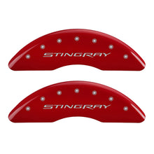 Laden Sie das Bild in den Galerie-Viewer, MGP 4 Caliper Covers Engraved Front &amp; Rear Stingray Red finish silver ch