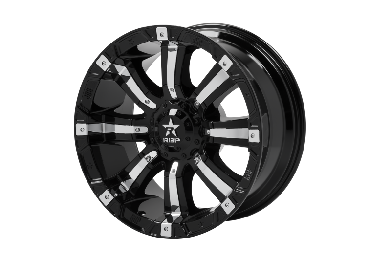 RBP 94R 20x10 5x150 BP / 4.5 BS -25mm Offset 110mm CB (Hub Centric) Black w/Chrome Inserts Wheel