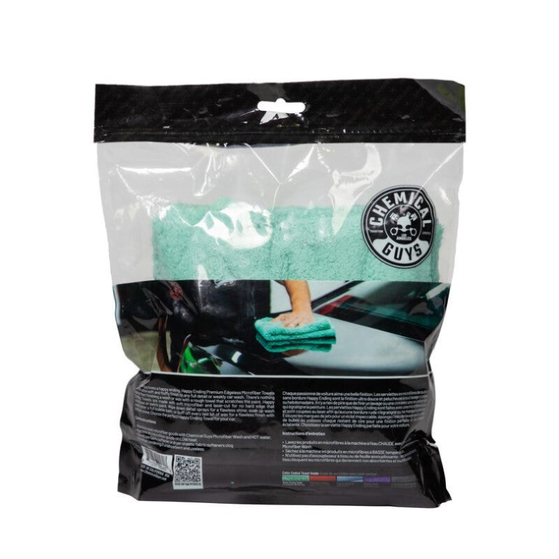 Chemical Guys Happy Ending Ultra Edgeless Microfiber Towel - 16in x 16in - Green - 3 Pack (P16)