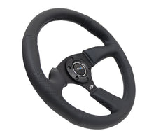 गैलरी व्यूवर में इमेज लोड करें, NRG Reinforced Steering Wheel (350mm / 2.5in. Deep) Blk Leather Comfort Grip w/5mm Matte Blk Spokes