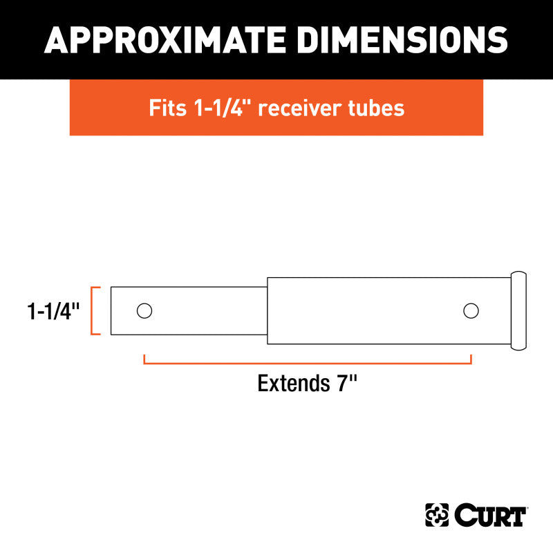 Curt 7in Receiver Tube Extender (1-1/4in Shank Not for Towing Use)