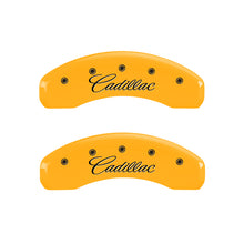 Charger l&#39;image dans la galerie, MGP 4 Caliper Covers Engraved Front &amp; Rear Cursive/Cadillac Yellow finish black ch