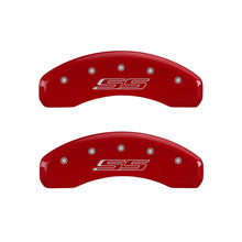 Carica l&#39;immagine nel visualizzatore di Gallery, MGP 4 Caliper Covers Engraved Front Gen 5/Camaro Engraved Rear Gen 5/SS Red finish silver ch