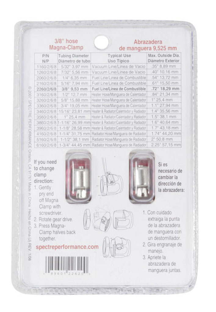 Spectre Magna-Clamp Hose Clamps 3/8in. (2 Pack) - Red