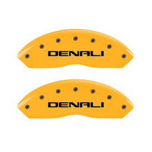 Cargar imagen en el visor de la galería, MGP 4 Caliper Covers Engraved Front &amp; Rear Denali Yellow Finish Black Char 2017 GMC Acadia