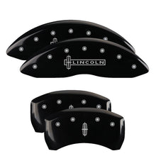 Cargar imagen en el visor de la galería, MGP 4 Caliper Covers Engraved Front Lincoln Engraved Rear Star logo Black finish silver ch