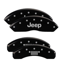 Charger l&#39;image dans la galerie, MGP 4 Caliper Covers Engraved Front Jeep Rear Grill Logo Black Finish Silver Char 2019 Jeep Wrangler