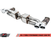 Cargar imagen en el visor de la galería, AWE Tuning Porsche 991.2 Turbo Performance Exhaust and High-Flow Cat Sections - Silver Quad Tips