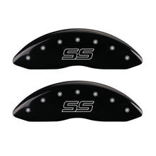 Charger l&#39;image dans la galerie, MGP 4 Caliper Covers Engraved Front &amp; Rear Trailblazer style/SS Black finish silver ch