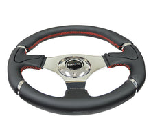 गैलरी व्यूवर में इमेज लोड करें, NRG Reinforced Steering Wheel (320mm) Blk Leather/Red Stitching w/Chrome 3-Spoke Center