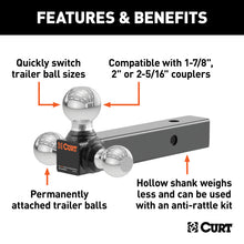 Carica l&#39;immagine nel visualizzatore di Gallery, Curt Multi-Ball Mount (2in Hollow Shank 1-7/8in 2in &amp; 2-5/16in Chrome Balls)
