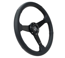 गैलरी व्यूवर में इमेज लोड करें, NRG Sport Steering Wheel (350mm / 1.5in Deep) Black Leather Black Stitch w/Matte Black Solid Spokes