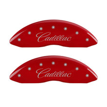 Cargar imagen en el visor de la galería, MGP 4 Caliper Covers Engraved Front &amp; Rear Cursive/Cadillac Red finish silver ch