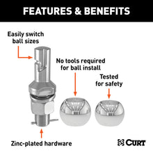 Carica l&#39;immagine nel visualizzatore di Gallery, Curt Switch Ball Trailer Ball Set (1-7/8in &amp; 2in Balls 1in x 2-1/4in Shank)