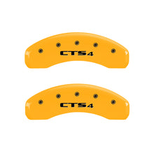 Cargar imagen en el visor de la galería, MGP 4 Caliper Covers Engraved Front Cursive/Cadillac Engraved Rear CTS4 Yellow finish black ch