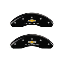 Charger l&#39;image dans la galerie, MGP 4 Caliper Covers Engraved F &amp; R Chevy Racing Black Finish Silver Char 2019 Chevrolet Bolt EV