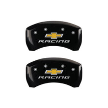 Cargar imagen en el visor de la galería, MGP 4 Caliper Covers Engraved Front &amp; Rear Chevy racing Black finish silver ch