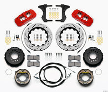 Cargar imagen en el visor de la galería, Wilwood AERO4 Rear Kit 14.00 Drilled Red 2005-2014 Mustang w/ BMR Suspn. w/Lines