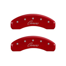 Charger l&#39;image dans la galerie, MGP 4 Caliper Covers Engraved Front &amp; Rear Cursive/Camaro Yellow finish black ch