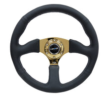 गैलरी व्यूवर में इमेज लोड करें, NRG Reinforced Steering Wheel (350mm / 2.5in. Deep) Leather Race Comfort Grip w/4mm Gold Spokes