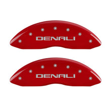 Cargar imagen en el visor de la galería, MGP 4 Caliper Covers Engraved Front &amp; Rear Denali Red Finish Silver Char 2018 GMC Canyon