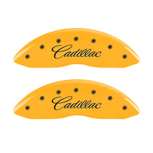 Load image into Gallery viewer, MGP 4 Caliper Covers Engraved F &amp; R Cadillac Yellow Finish Black Char 2004 Cadillac Escalade EXT