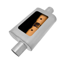 Charger l&#39;image dans la galerie, Gibson MWA Superflow Offset/Center Oval Muffler - 4x9x14in/2.5in Inlet/2.5in Outlet - Stainless