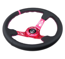 गैलरी व्यूवर में इमेज लोड करें, NRG Reinforced Steering Wheel (350mm/3in. Deep) Black Leather/ Fushia Center Mark/ Fushia Stitching
