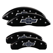 गैलरी व्यूवर में इमेज लोड करें, MGP 4 Caliper Covers Engraved F &amp; R 100th Anniv Black Finish Silver Char 2019 Chevy Silverado 1500