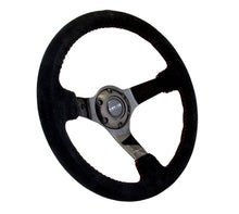 गैलरी व्यूवर में इमेज लोड करें, NRG Reinforced Steering Wheel (350mm / 3in. Deep) Blk Suede w/Red BBall Stitch &amp; Black 3-Spoke