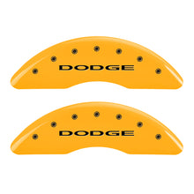 Cargar imagen en el visor de la galería, MGP 4 Caliper Covers Engraved Front &amp; Rear Dodge Yellow Finish Black Char 2010 Dodge Ram 3500