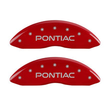 Cargar imagen en el visor de la galería, MGP 4 Caliper Covers Engraved Front Pontiac Rear Arrow Red Finish Silver Char 04 Pontiac Bonneville