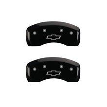 Cargar imagen en el visor de la galería, MGP 4 Caliper Covers Engraved Front &amp; Rear Bowtie Black finish silver ch